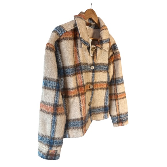 Mystree Cropped Shacket Plaid Button Front Jacket Women's Size LCasual - Picture 2 of 7